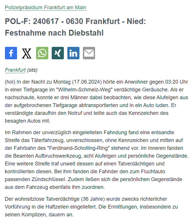 Polizei_Ffm's tweet photo. #Frankfurt #Nied
Ein aufmerksamer #Zeuge beobachtete drei Männer, die mitten in der Nacht Alufelgen verluden. Er alarmierte uns über den #Notruf110 und ermöglichte so die #Festnahme eines 36-jährigen Tatverdächtigen.
PM: https://t.co/X7a4mtcrBc https://t.co/TYrv5Iz9tz