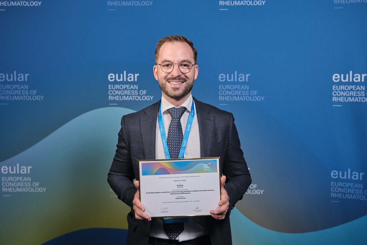 Incredibly grateful to open this year's EULAR2024 abstract plenary session with our award-winning work on anti-Ro/SSA antibodies in systemic sclerosis and contribute a piece of EUSTAR-based research to the SSc community. Props to <a href="/MurielElhai/">Muriel Elhai</a> <a href="/CosimoBruni/">Cosimo Bruni</a> <a href="/EUSTAR_org/">EUSTAR</a> <a href="/eular_org/">EULAR</a>
