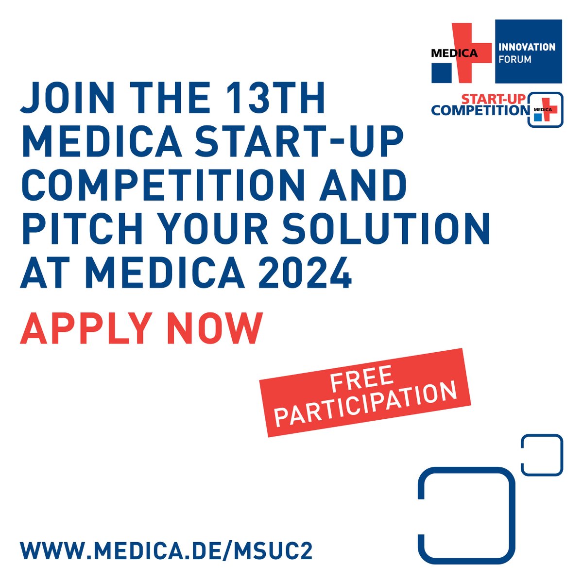 IWCNavispace's tweet image. Join the 13th MEDICA Start-up COMPETITION and showcase your innovations in AI, robotics, health apps, and more. Submit by Sept 14 to get a chance to be at @MEDICATradeFair.
Enter now 👉medica-tradefair.com/en/Program/For…
