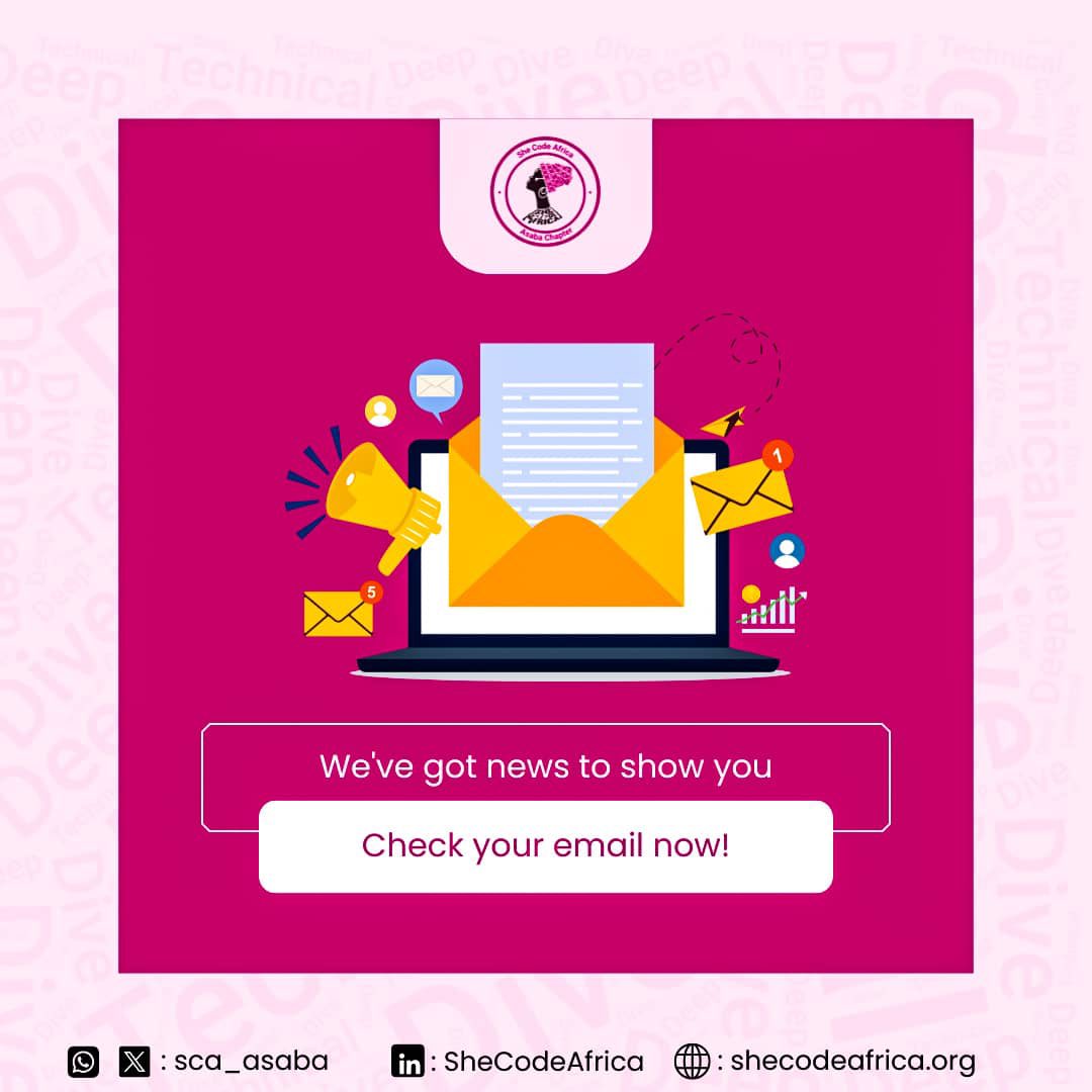 If you applied for this, please check your email! You’ve got mail! 🌚❤️

#SCAHandsOn <a href="/SheCodeAfrica/">She Code Africa</a> #SCAAsaba