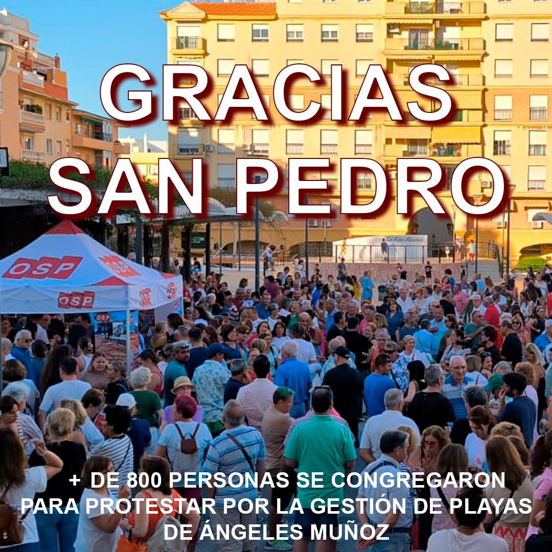 ¡+800 personas unidas a <a href="/OSPSanPedro/">OSP</a>  contra la gestión de playas de <a href="/AngelesMunoz_/">Ángeles Muñoz</a> ! 🌊 El vertido de arena roja ha sido la gota que colmó el vaso.  Suciedad, inseguridad y falta de actividades preocupan a San Pedro. 😡 ¡Seguimos luchando por un cambio! 📢✊ #SanPedroAbandonado