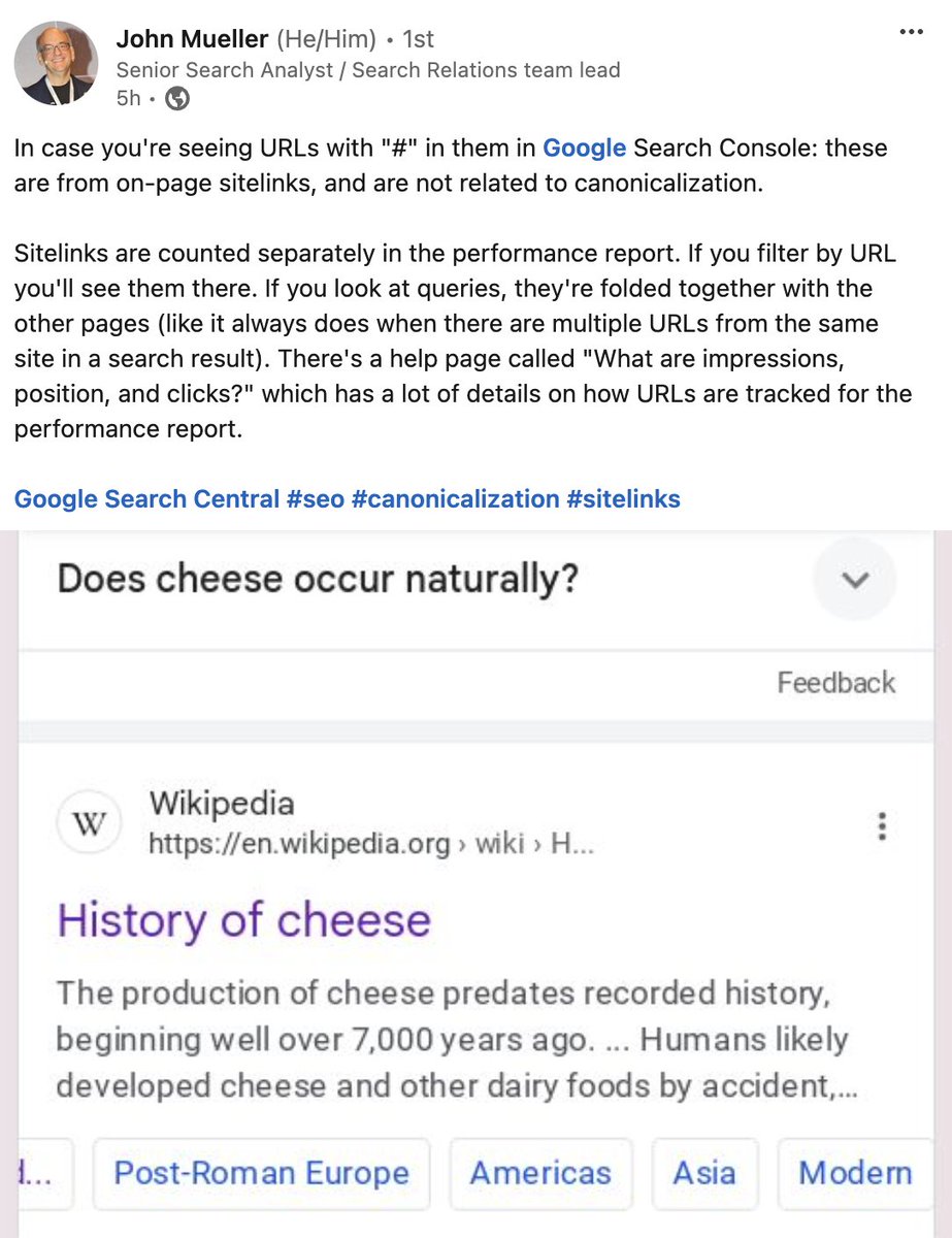 Google's @johnmu clarifies that #s in the Google Search Console reports are unrelated to canonicalization, they are there for reporting on Sitelinks seroundtable.com/pounds-in-goog… with more from <a href="/lilyraynyc/">Lily Ray 😏</a> <a href="/thetafferboy/">Mark Williams-Cook</a> and @mrktgrve