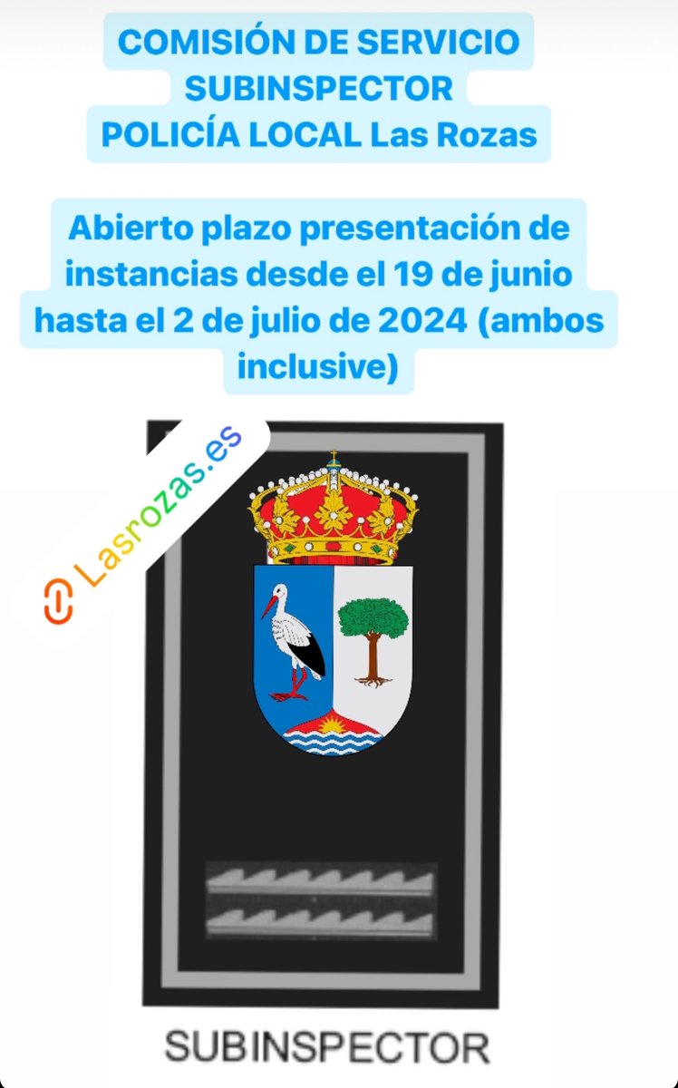 🔴 Comisión de Servicio Subinspector de Policía Local de Las Rozas de Madrid.
 
🗓️ Abierto plazo presentación de instancias desde el 19 de junio hasta el 2 de julio de 2024 (ambos inclusive).

🔵 Más información 👇

lasrozas.es/gestiones-y-tr…