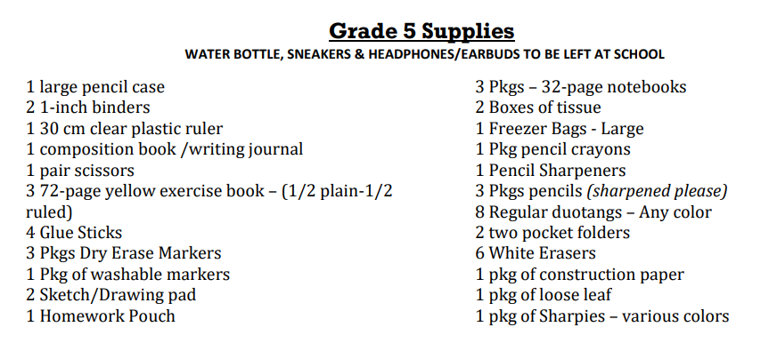 Supply lists for grades 4 &amp; 5

Please note: A $15.00 Student Fee is mandatory for ALL Students payable online at  asd-s.schoolcashonline.com &amp; available for payment starting in September.