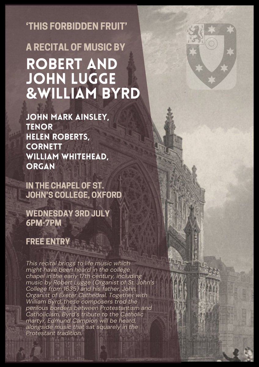 Clerkenwill's tweet photo. Some plaintive cornett and organ tunes and a look at recusancy via its music. @StJohnsOx @zinkagain July 3rd in Oxford. https://t.co/nyKpAZQJlZ