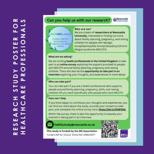 MEAssociation's tweet photo. The faMEly Study for #HealthcareProfessionals - Please share as widely as possible.

PDF Poster: https://t.co/ULwsGYYkK5

Dr  @Emma_Slack1 on behalf of the faMEly study team says: 

We have a survey for health care professionals, including midwives, health visitors, obstetricians, and experts in the field of ME/CFS, in the United Kingdom. 

Link: https://t.co/0EI3HKMEBJ

#MECFS #MyalgicE #MyalgicEncephalomyelitis #Pregnancy #Childbirth #Research #RamsayResearchFund #MedTwitter