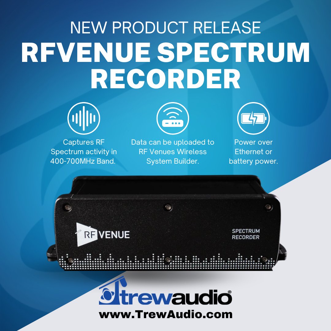 trewaudio's tweet image. Now from Trew Audio: The RF Venue Spectrum Recorder, a compact, standalone data recorder to help monitor and optimize wireless mic and in-ear monitor systems. Continuously capture RF spectrum activity in the 400-700 MHz band. bit.ly/4ctjFkJ
#RFVenue #datarecorder