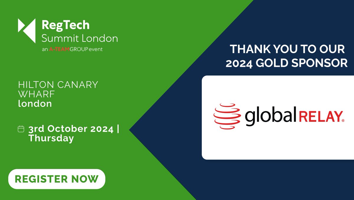 RegTechInsight's tweet image. RegTech Summit London is back on 3rd October 2024, and we&apos;re thrilled to welcome @globalrelay as a gold sponsor!

Take a look at the agenda &amp;amp; register: a-teaminsight.pulse.ly/mtwxmk9pld

#RTSLDN #RegTechSummit #regtech #AI #GenAI #regulations #regulatoryreporting #capitalmarkets