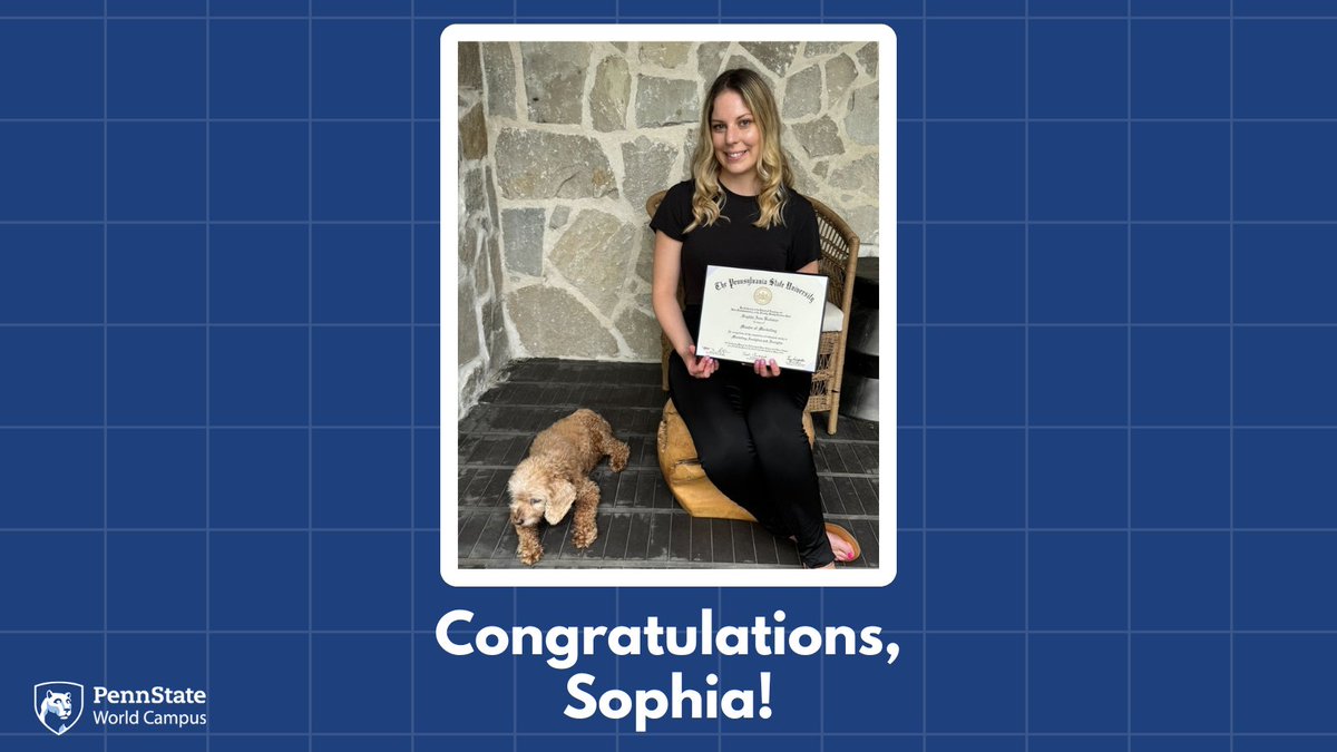 Penn State World Campus (@psuworldcampus) on Twitter photo Congratulations to Sophia, who earned a Master’s in #MarketingAnalytics and Insights online through #PennStateWorldCampus and <a href="/SmealPGP/">Penn State Smeal Professional Graduate Programs</a>. Congratulations to Sophia, who earned a Master’s in #MarketingAnalytics and Insights online through #PennStateWorldCampus and <a href="/SmealPGP/">Penn State Smeal Professional Graduate Programs</a>.