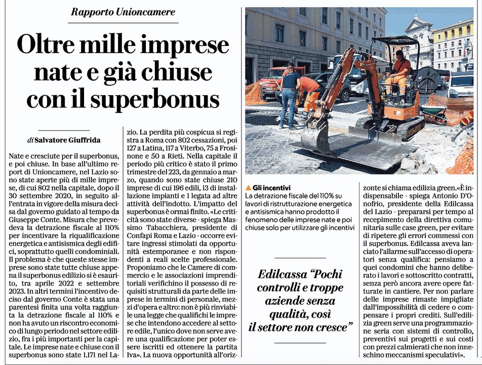 #superbonus e #imprese Massimo Tabacchiera: “Non e’ più rinviabile una legge che qualifichi le imprese che intendono accedere al settore #edile  <a href="/repubblica/">Repubblica</a>  <a href="/rep_roma/">Repubblica Roma</a>