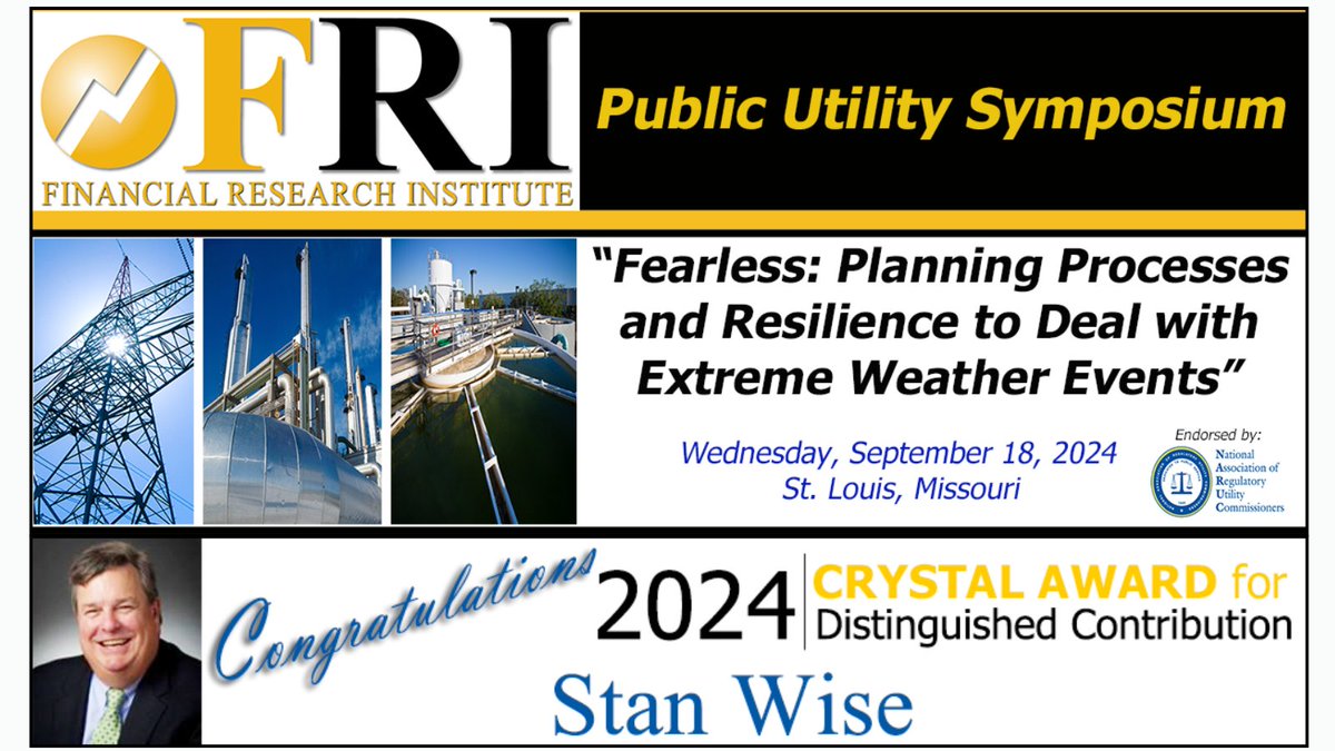 Join us at the FRI Public Utility Symposium on September 18th as we present the 2024 Crystal Award for Distinguished Contribution to Stan Wise, former Georgia Public Service Commissioner. 
Register today at web.cvent.com/event/d1ffc960…