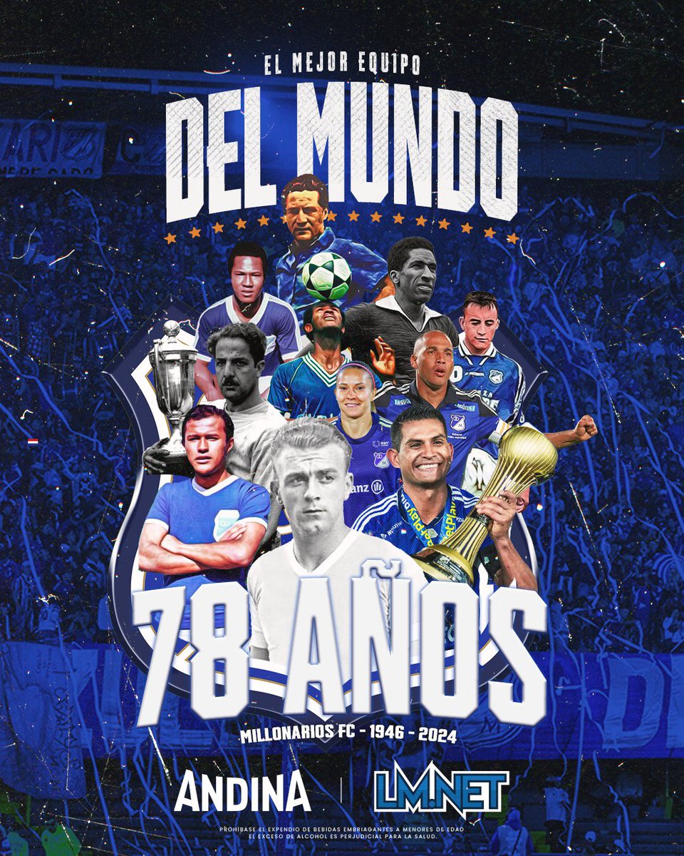 losmillonarios's tweet photo. En cada celebración, en cada lágrima de alegría, se escribe la leyenda  de Millonarios. 78 años de gloria, de amor incondicional por nuestra camiseta. ¡Por muchos años más de amor  azul! 💙⚽️ #Millonarios78Años #FelizCumpleañosEmbajador https://t.co/pOGT4di0r4