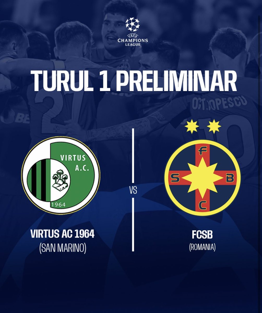 🔴The Red-Blues🔵 will meet Virtus AC 1964 from San Marino🇸🇲 in the <a href="/ChampionsLeague/">UEFA Champions League</a> first qualifying round!

#WeAreSteaua #UCL