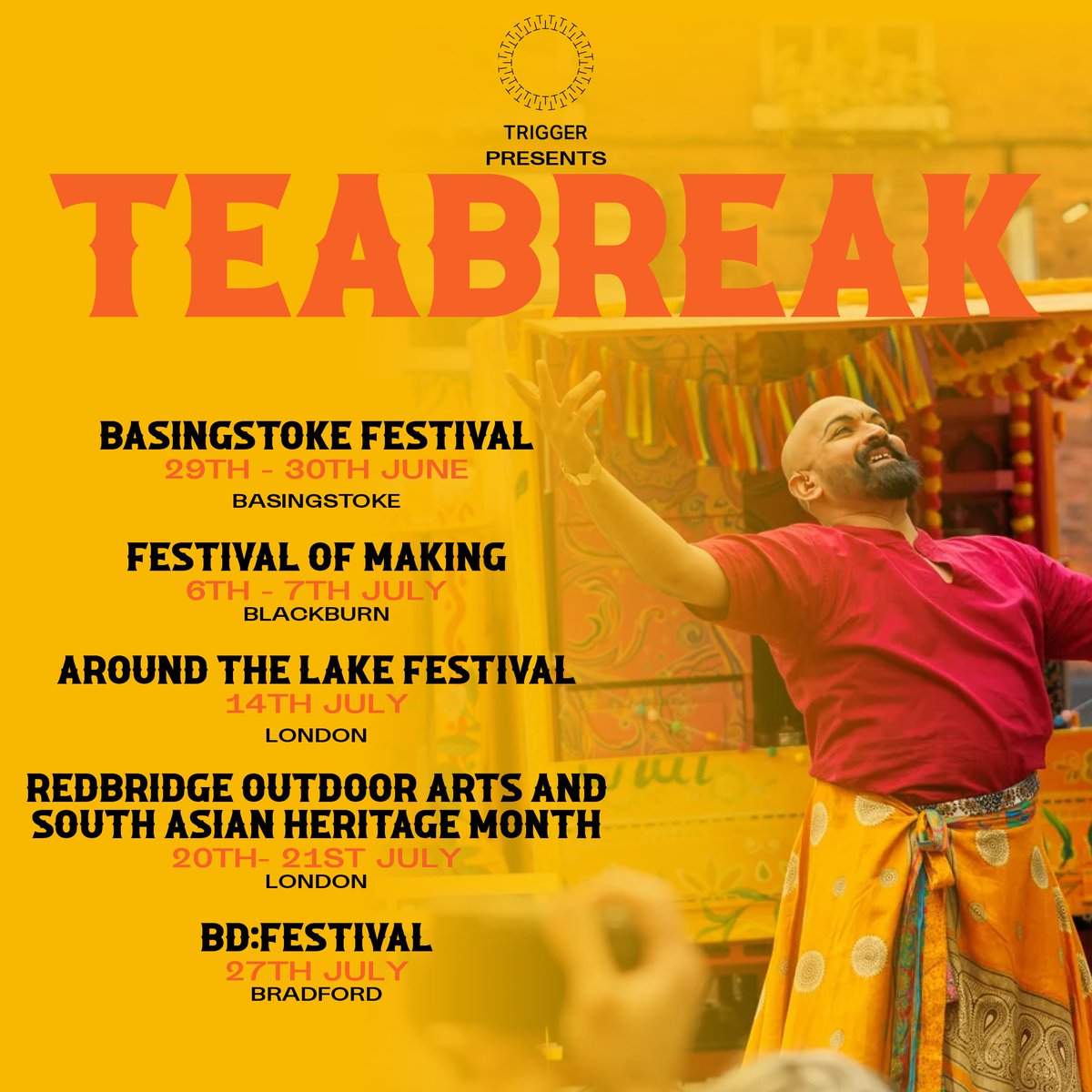 TEABREAK is back for 2024! This touring heartwarming show from <a href="/TriggerStuff/">Trigger</a> explores the journey of tea with a mindful moment and freshly made chai and will be heading to a host of festivals across the UK this summer. Follow @triggerstuff for more dates soon 👀