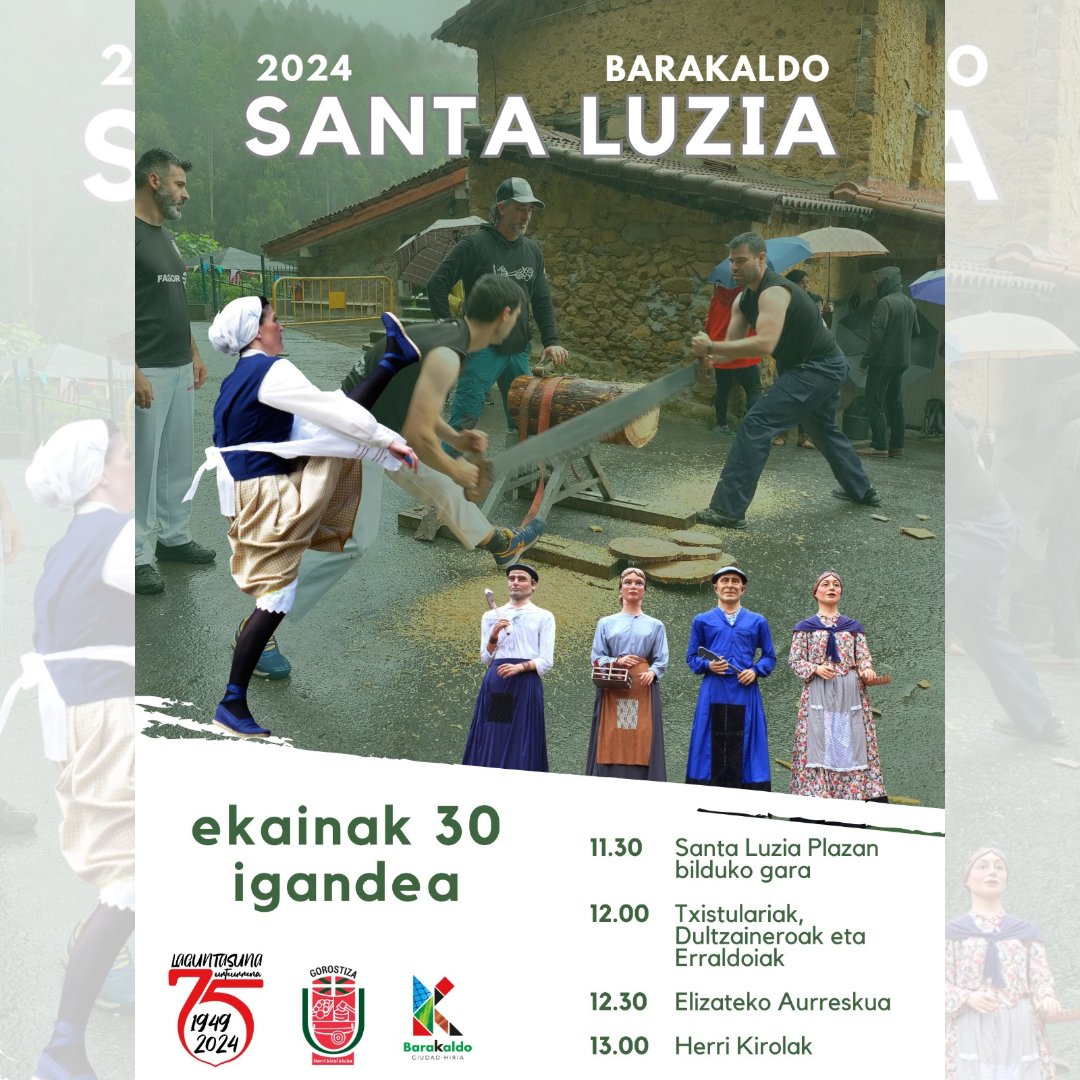laguntasuna's tweet image. 𝗘𝗸𝗮𝗶𝗻𝗮𝗿𝗲𝗻 3️⃣0️⃣𝗲𝗮𝗻, 𝗦𝗮𝗻𝘁𝗮 𝗟𝘂𝘇𝗶𝗮𝗿𝗮 𝗶𝗴𝗼𝗸𝗼 𝗴𝗮𝗿𝗮, 𝗮𝘂𝗿𝘁𝗲𝗻 𝗚𝗼𝗿𝗼𝘀𝘁𝗶𝘇𝗮 𝗛𝗲𝗿𝗿𝗶 𝗞𝗶𝗿𝗼𝗹 𝗞𝗹𝘂𝗯𝗲𝗸𝗼 𝗹𝗮𝗴𝘂𝗻𝗲𝗸𝗶𝗻
#Laguntasuna75 #Barakaldo #SantaLucia #Romeria #Argalario #ohiturak #tradizioa #dantza #musika #kultura