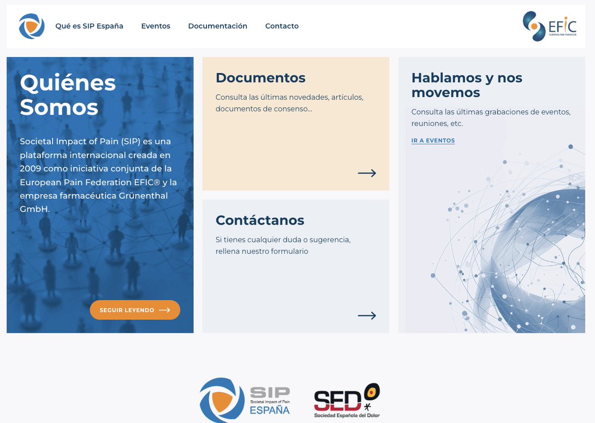 🎉Presentamos la web impactosocialdolor.com, la web de SIP España, el capítulo español de <a href="/SIP_PainPolicy/">Societal Impact Pain (SIP) Platform</a> de <a href="/EFIC_org/">European Pain Federation EFIC®</a>. Se ponen al frente del proyecto desde la Sociedad Española del Dolor, en esta nueva etapa, <a href="/ServerAnna/">anna_server</a>  y <a href="/mirenrevuelta/">Miren Revuelta</a> con la @dramadariaga, Presidente de la