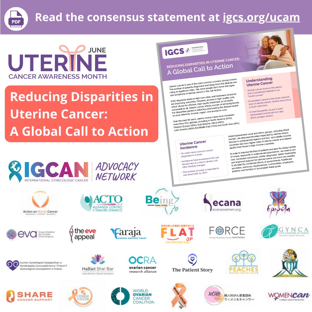 SHARE Cancer Support, <a href="/IGCSociety/">IGCS</a>, and <a href="/IGCANetwork/">International Gyn Cancer Advocacy Network</a> partners have released a Global Call to Action to reduce disparities in #UterineCancer. 

Read the consensus statement: bit.ly/ucam-cs 

#WombCancer
#EndometrialCancer
#UterineCancerAwarenessMonth