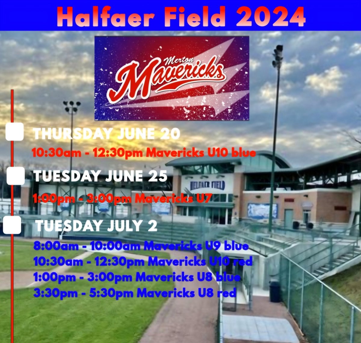 actdirMAA's tweet image. The Milwaukee Brewers may be on the west coast but Wednesday and Thursday of this week and the following two Tuesdays Merton takes over Halfaer Field outside of American Family Field! Good luck to the 8 Fillies and 6 Mavericks teams hosting games.