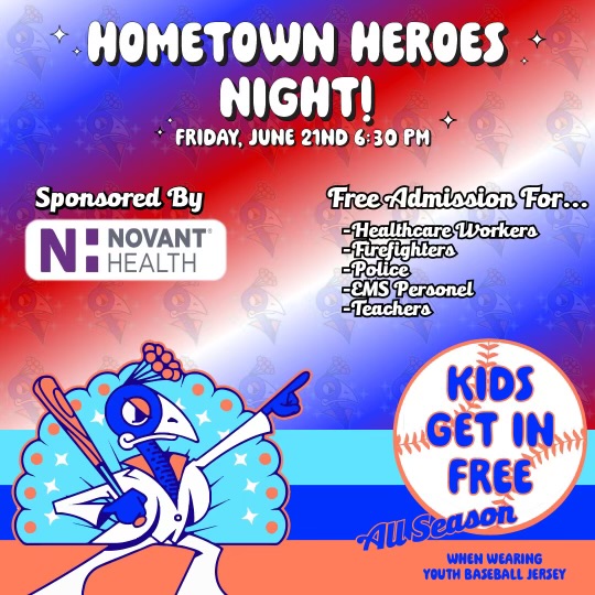 Carolina Disco Turkeys (@discoturkeys) on Twitter photo The Disco Turkeys are excited to announce Hometown Heroes Night this Friday night, presented by <a href="/novanthealth/">Novant Health</a>!
All healthcare workers, firefighters, police, first responders and teachers receive complimentary admission! Show your badge at the gate. Parking is free. The Disco Turkeys are excited to announce Hometown Heroes Night this Friday night, presented by <a href="/novanthealth/">Novant Health</a>!
All healthcare workers, firefighters, police, first responders and teachers receive complimentary admission! Show your badge at the gate. Parking is free.