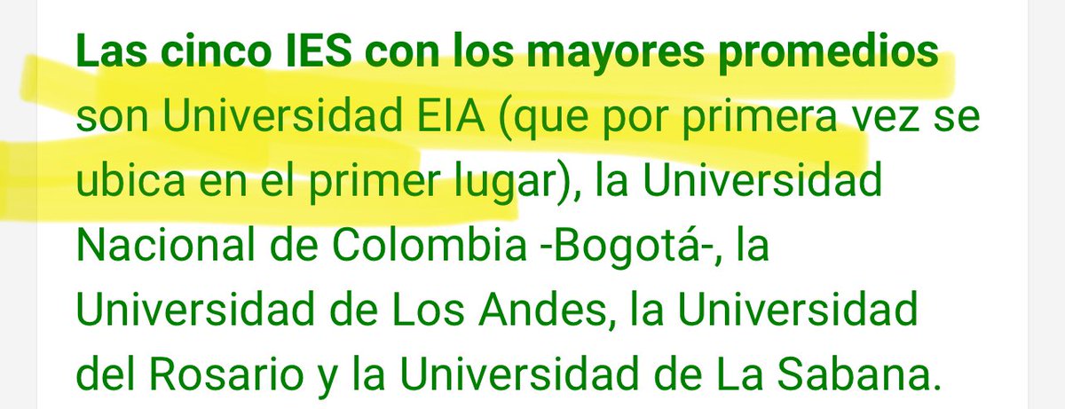 jrestrp's tweet photo. Cinco primeras universidades de Colombia 🇨🇴 cuando se pondera producción académica de alta calidad @scimago, acreditación académica CNA, y resultados de calidad en pruebas de estado de los Egresados. 

Estudio detallado de Daniel Bogoya, ex director del @ICFEScol  presentado por @Universidadcol 

https://t.co/iOI1aWZEkR

Desde @UniversidadEIA seguiremos trabajando por nuestro compromiso fundacional de excelencia académica y humana.