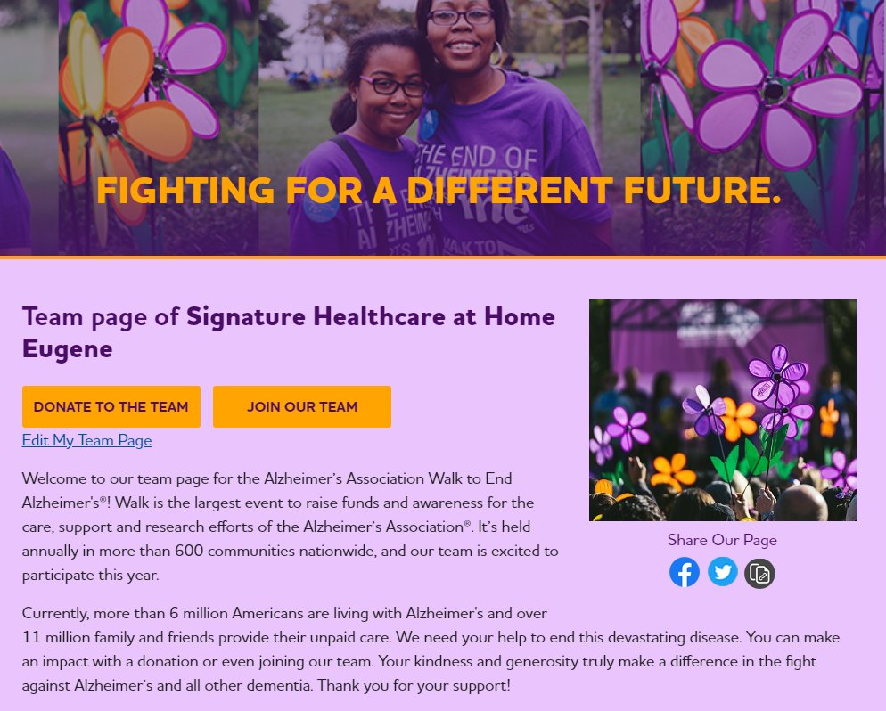 SignatureHCH's tweet photo. Interested in joining a team for the The Walk to End Alzheimer's? The walks are October 19th and October 27th in PDX and Eugene. Please sign up and join our team! https://t.co/giTjq309gM
