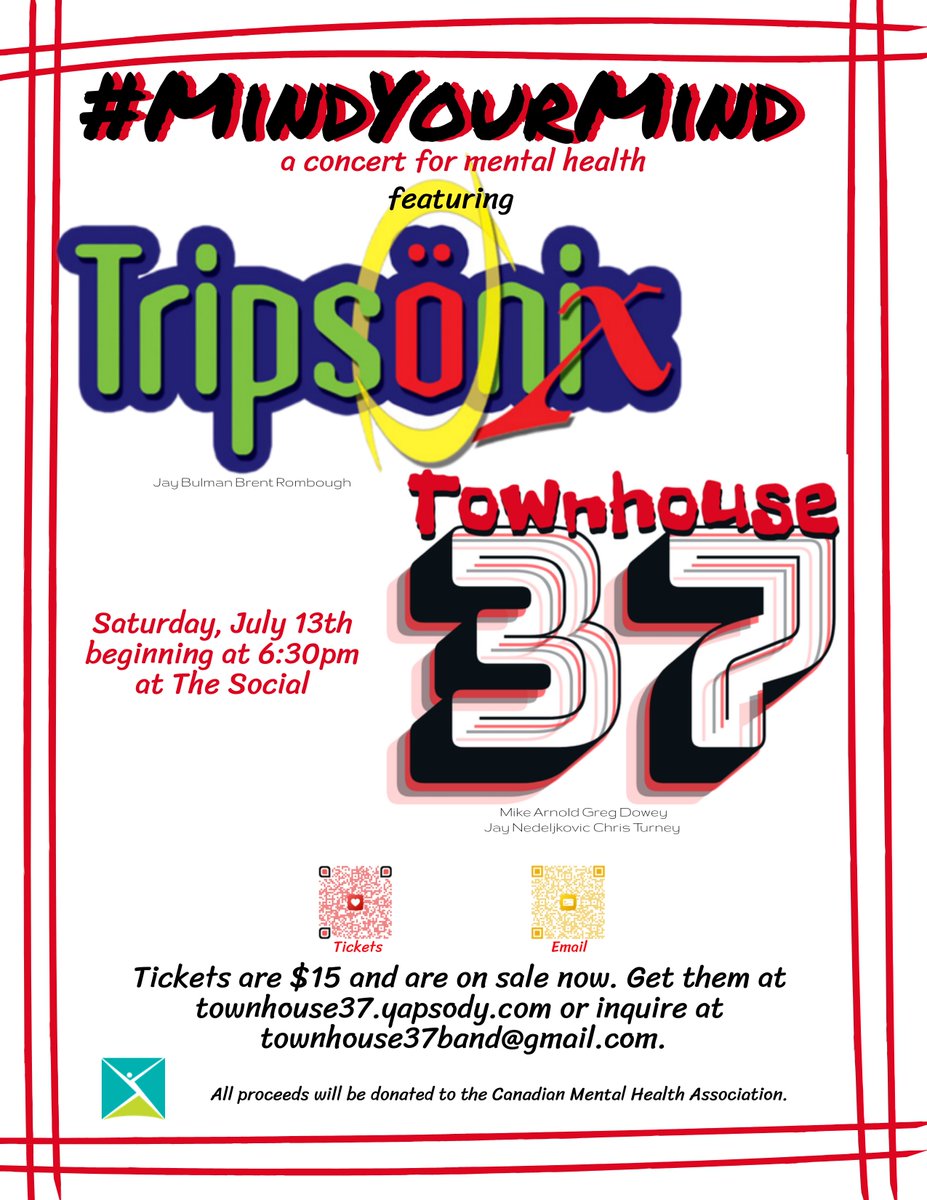 CMHA HKPR (@cmhahkpr) on Twitter photo #MindYourMind, on Saturday, July 13th beginning at 6:30pm at the Social Pub Peterborough. Find more information below! Tickets are $15 available at townhouse37.yapsody.com or email townhouse37band@gmail.com.
All proceeds go to CMHAHKPR. #MindYourMind, on Saturday, July 13th beginning at 6:30pm at the Social Pub Peterborough. Find more information below! Tickets are $15 available at townhouse37.yapsody.com or email townhouse37band@gmail.com.
All proceeds go to CMHAHKPR.