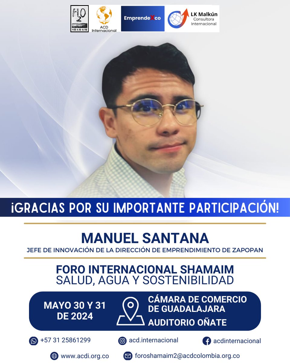 ACDINTERNA's tweet photo. Queremos expresar nuestro más profundo agradecimiento a Manuel Santana por su invaluable participación como ponente en el Foro Internacional Shamaim, celebrado el pasado 30 y 31 de mayo en el auditorio Oñate de la Cámara de Comercio de Guadalajara. Su contribución fue https://t.co/gUzupo17hT