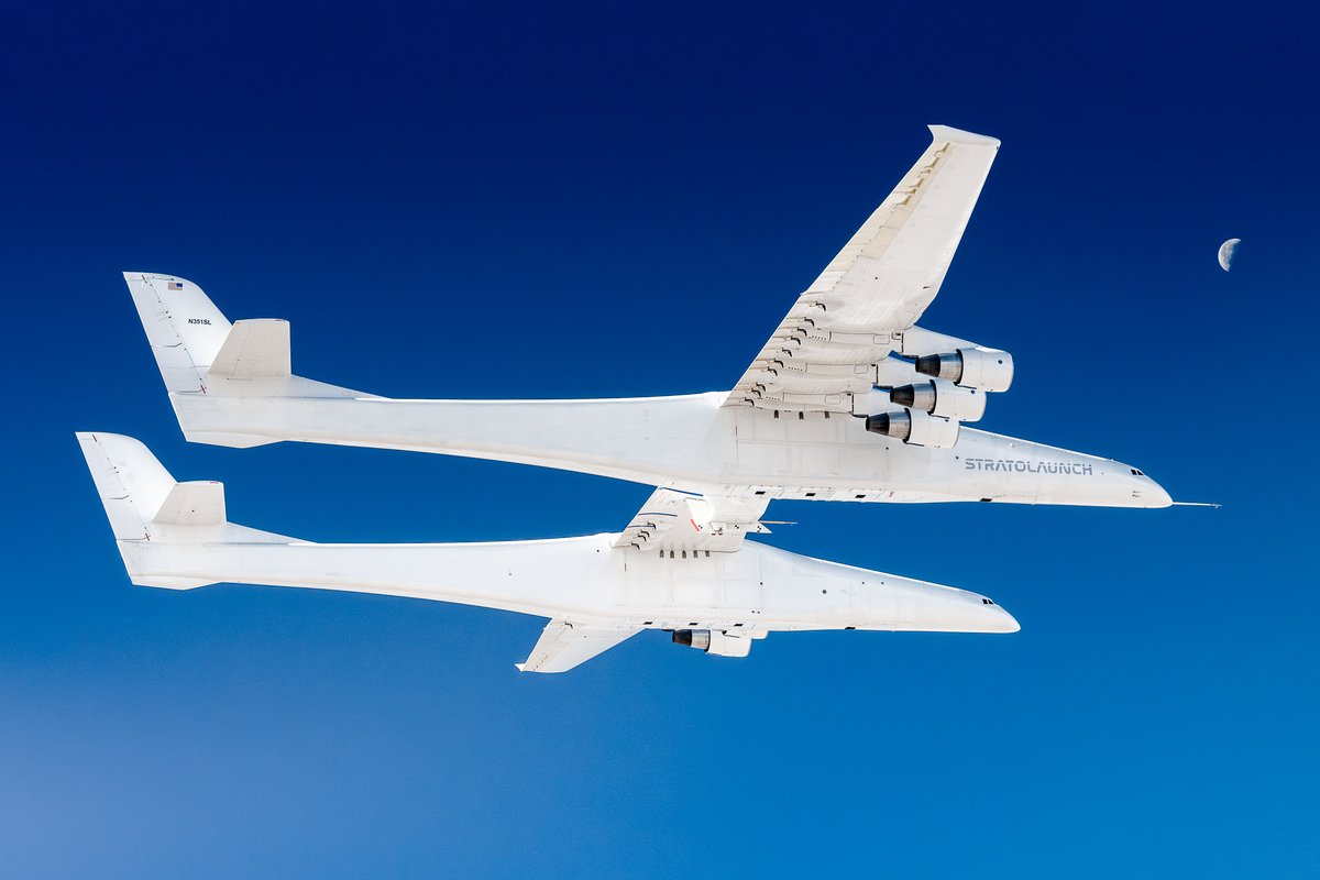Stratolaunch's tweet photo. Stratolaunch is pleased to announce it has successfully completed a series of envelope expansion flights for Roc, the world’s largest flying aircraft and the company’s primary air-launch platform. Read more on our website: https://t.co/yY62myb8HX
#LetsRoc https://t.co/uget7dwyOr