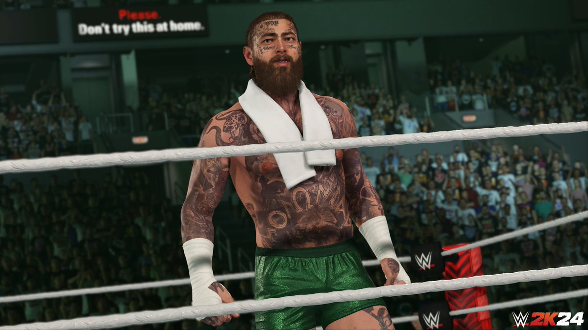 WWEgames's tweet image. No, we can’t let go, it’s @PostMalone 😈 #WWE2K24 #FirstLook