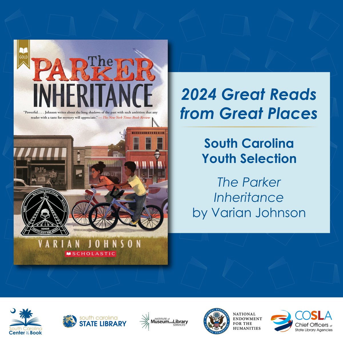 Varian Johnson (@varianjohnson) on Twitter photo I'm honored that THE PARKER INHERITANCE was selected as the 2024 Great Reads from Great Places Youth Selection by the South Carolina Center for the Book. PARKER will be representing SC at the National Book Festival! <a href="/scstatelibrary/">SC State Library</a> <a href="/Scholastic/">Scholastic</a> @hownowbooking @saraagent I'm honored that THE PARKER INHERITANCE was selected as the 2024 Great Reads from Great Places Youth Selection by the South Carolina Center for the Book. PARKER will be representing SC at the National Book Festival! <a href="/scstatelibrary/">SC State Library</a> <a href="/Scholastic/">Scholastic</a> @hownowbooking @saraagent