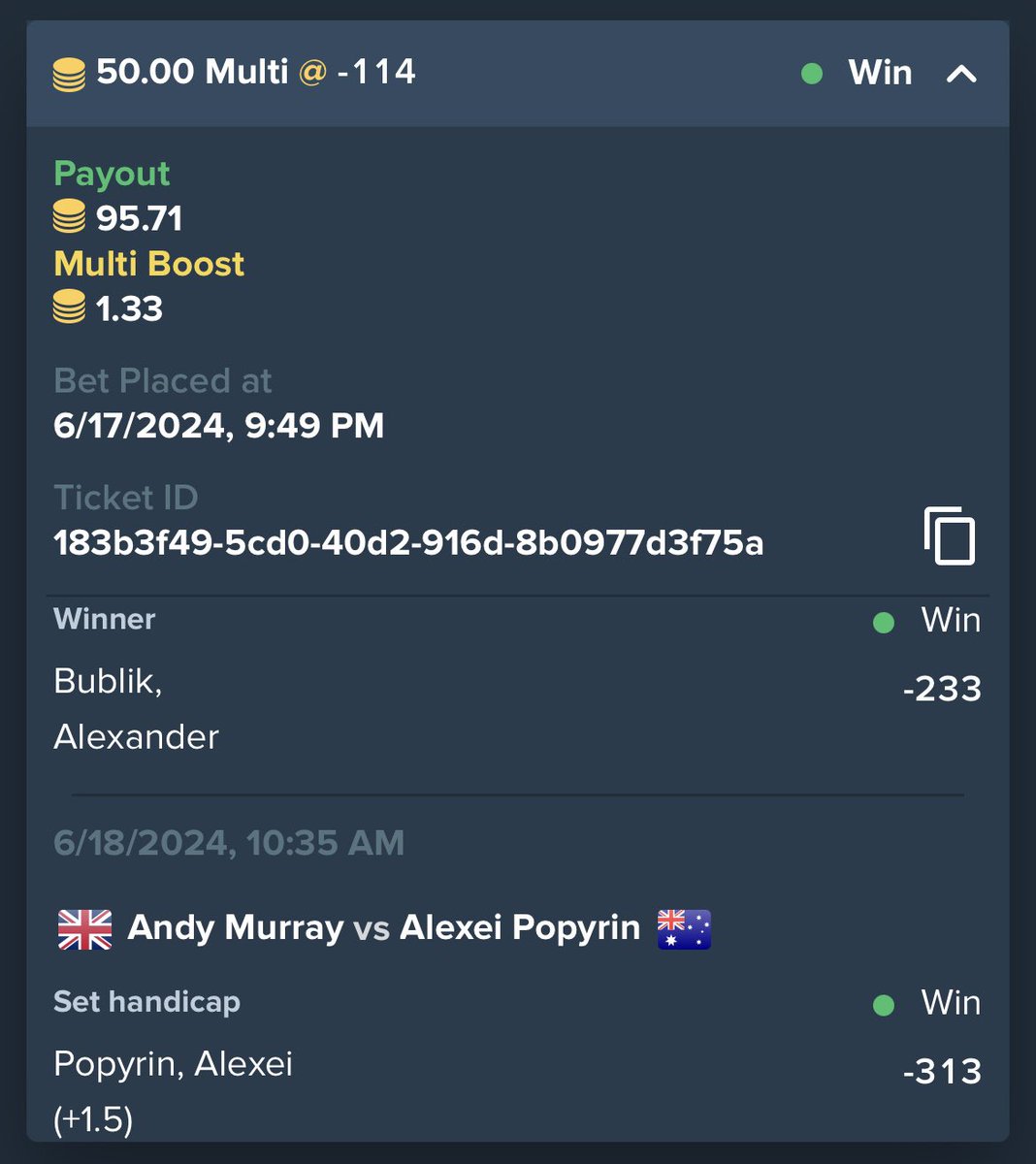 Jay_Hajeb's tweet image. Day 1 Ladder✅✅✅

$50 —&amp;gt; $95✅
$95 —&amp;gt; ???⏳

1 down, 7 to go 🏆

NEXT $10K LADDER BET LOCKED IN. LIKE this QUICK and I'll drop Day 2 🪜