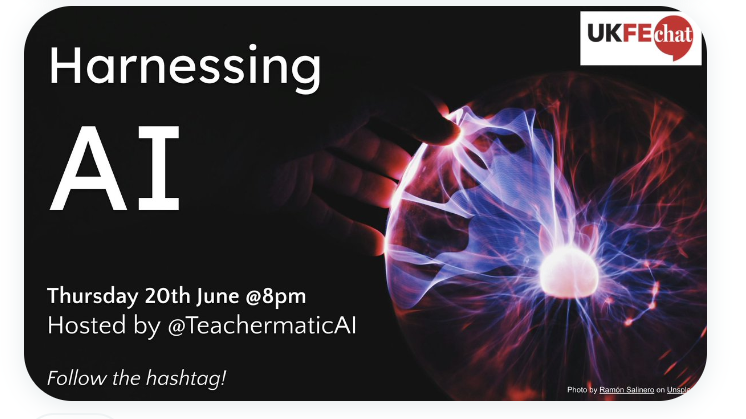UKFEchat (@theukfechat) on Twitter photo This Thursday at 8 pm join <a href="/PeterKilcoyne/">Peter Kilcoyne</a> and the <a href="/teachermaticai/">TeacherMatic - The Ultimate AI Teaching Assistant</a> team for a special #digital / #AI themed #ukfchat.
All #FE friends welcome, simply follow the # at 8!
#loveFE #AmplifyFE This Thursday at 8 pm join <a href="/PeterKilcoyne/">Peter Kilcoyne</a> and the <a href="/teachermaticai/">TeacherMatic - The Ultimate AI Teaching Assistant</a> team for a special #digital / #AI themed #ukfchat.
All #FE friends welcome, simply follow the # at 8!
#loveFE #AmplifyFE
