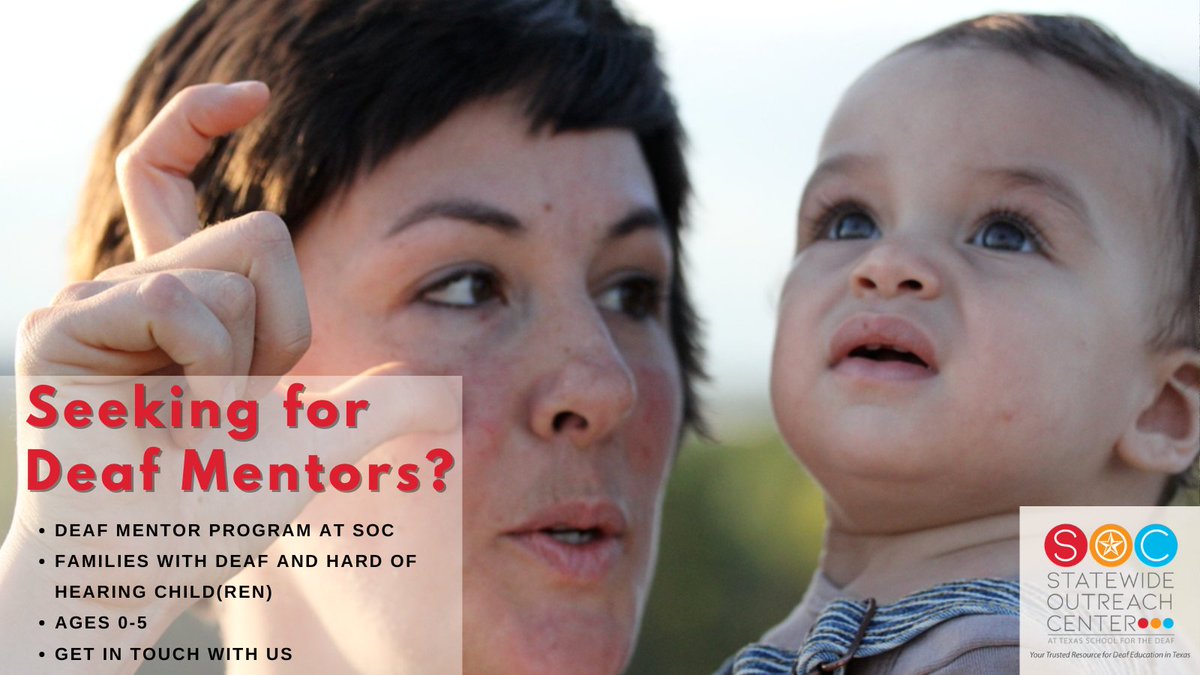 If you find yourself seeking a deaf mentor to support your child &amp; yourself, we are here to help! Our Deaf Mentor Program is designed specifically for families with deaf and hard of hearing children. Get in touch with us. texasdeafed.org/mentors