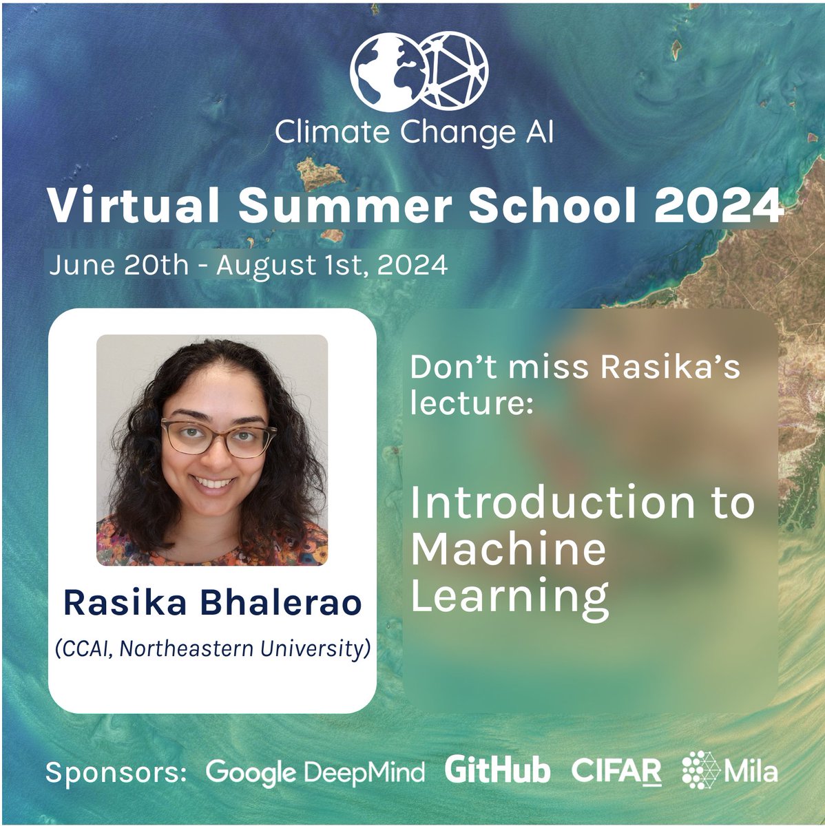Climate Change AI (@climatechangeai) on Twitter photo Our Virtual Summer School starts on Thursday! Our speaker lineup also includes: <a href="/lilyxu0/">Lily Xu</a>, <a href="/devistuia/">devistuia</a>, <a href="/rasikabh/">Rasika Bhalerao</a> and <a href="/AKNdaka/">Angella Ndaka</a> .
Registration info below 👇
climatechange.ai/events/summer_… Our Virtual Summer School starts on Thursday! Our speaker lineup also includes: <a href="/lilyxu0/">Lily Xu</a>, <a href="/devistuia/">devistuia</a>, <a href="/rasikabh/">Rasika Bhalerao</a> and <a href="/AKNdaka/">Angella Ndaka</a> .
Registration info below 👇
climatechange.ai/events/summer_…