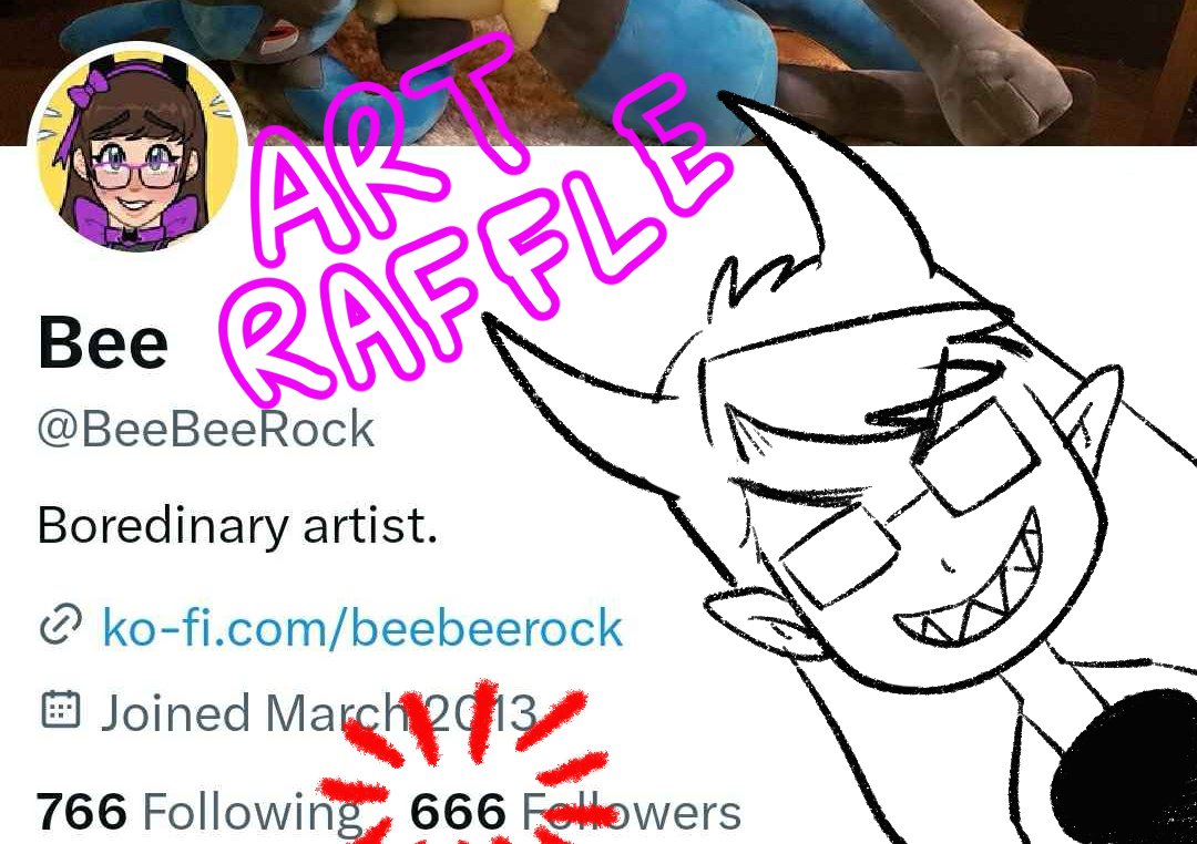 BeeBeeRock's tweet photo. Thank you for 666 followers! 😈 To commemorate, I’m gonna do an art raffle! I’ll do fanart or an original character (limit 1 character) in a sketchy colored style like the ones below. Reblog this post to enter! Thanks!! https://t.co/0SKNOOp7nn