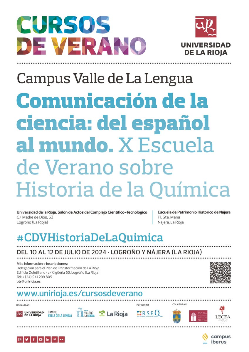 Jesus Berenguer (@chuchibe) on Twitter photo Si estáis interesados en la comunicación científica y el papel que el español juega en la misma, del 10 al 12 de julio tenéis un planazo en <a href="/unirioja/">Universidad de La Rioja</a>!! Gracias a <a href="/RSEQUIMICA/">RSEQ</a> y a <a href="/ValleDeLaLengua/">Valle De la Lengua</a>. Colaboran <a href="/Ayto_de_Najera/">Ayuntamiento de Nájera</a>, <a href="/ipcepatrimonio/">Instituto del Patrimonio Cultural de España</a> y <a href="/BodegasLecea/">Bodegas Lecea</a>. unirioja.es/actividades/cu… Si estáis interesados en la comunicación científica y el papel que el español juega en la misma, del 10 al 12 de julio tenéis un planazo en <a href="/unirioja/">Universidad de La Rioja</a>!! Gracias a <a href="/RSEQUIMICA/">RSEQ</a> y a <a href="/ValleDeLaLengua/">Valle De la Lengua</a>. Colaboran <a href="/Ayto_de_Najera/">Ayuntamiento de Nájera</a>, <a href="/ipcepatrimonio/">Instituto del Patrimonio Cultural de España</a> y <a href="/BodegasLecea/">Bodegas Lecea</a>. unirioja.es/actividades/cu…