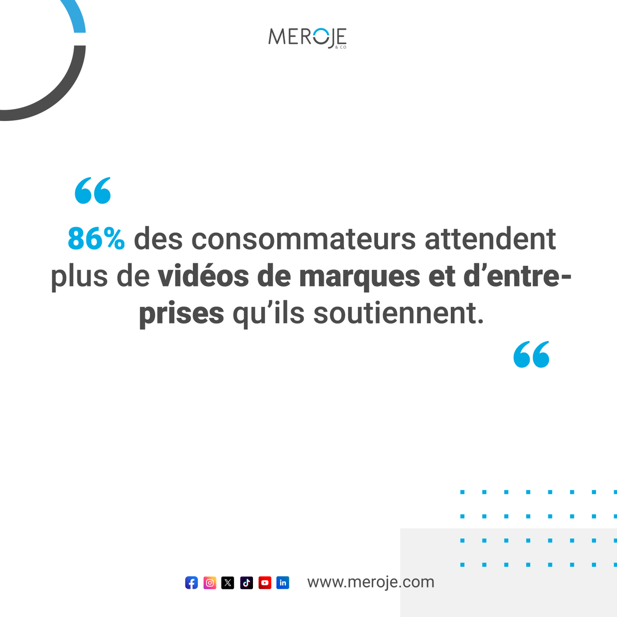 Le recours à la vidéo est devenu primordial de nos jours pour développer son image.

Les vidéos attirent l'attention et encouragent l'interaction. Elle renforce la crédibilité et la confiance de vos clients.

Ne laissez pas vos concurrents prendre de l'avance ! 

#MarketingVideo