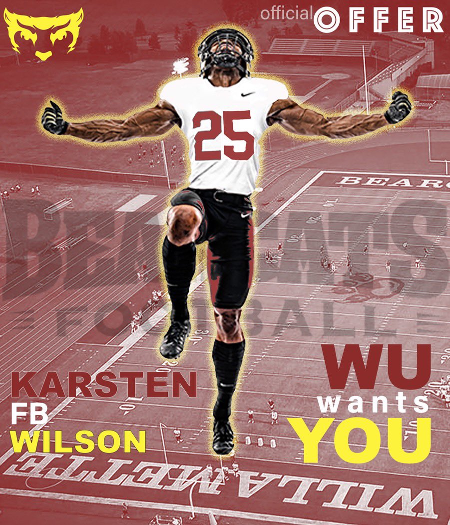 Karsten Wilson (@wilson_karsten) on Twitter photo Excited to announce that I have received my first offer from <a href="/WillametteFB/">Willamette Football</a> !!!!
<a href="/Rude_WUBearcats/">Tim Rude</a> <a href="/bbhs_football/">Bishop Blanchet Bears FB</a> Excited to announce that I have received my first offer from <a href="/WillametteFB/">Willamette Football</a> !!!!
<a href="/Rude_WUBearcats/">Tim Rude</a> <a href="/bbhs_football/">Bishop Blanchet Bears FB</a>