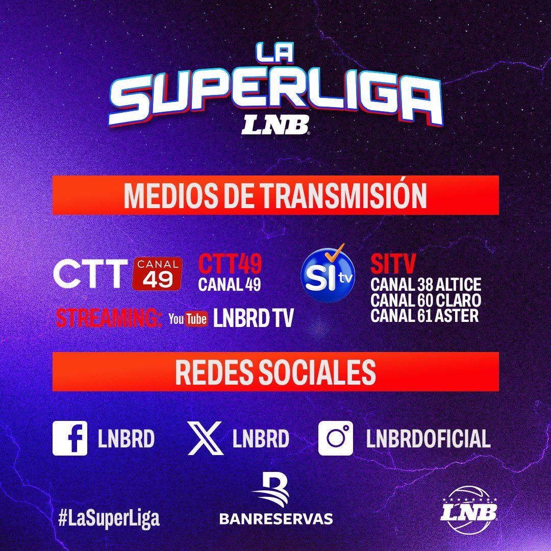 Medios de transmisión para que no te pierdas ningún partido de la temporada 2024 de #LaSuperLiga 📺 

#LNB