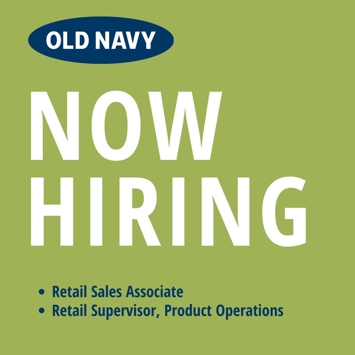 Now hiring! 👋 Old Navy at The Meadows is looking for two new full-time team members:

➡️ Retail Sales Associate: loom.ly/5M-yt4g
➡️ Retail Supervisor, Product Operations: loom.ly/PgBmiL8

#OnlyAtTheMeadows #LakeSaintLouis