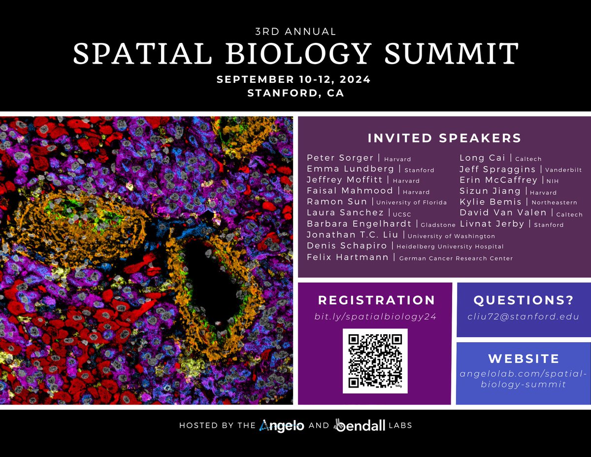 Candace Liu (@candacecliu) on Twitter photo Join us for our 3rd Annual Spatial Biology Summit this September at Stanford! Register by 7/12 for the early bird registration fee. We have an EXCELLENT lineup of speakers covering the spatial biology spectrum. More info here: angelolab.com/spatial-biolog… <a href="/MikeAngeloLab/">Michael Angelo</a> <a href="/Bendall_Lab/">Bendall Lab</a> Join us for our 3rd Annual Spatial Biology Summit this September at Stanford! Register by 7/12 for the early bird registration fee. We have an EXCELLENT lineup of speakers covering the spatial biology spectrum. More info here: angelolab.com/spatial-biolog… <a href="/MikeAngeloLab/">Michael Angelo</a> <a href="/Bendall_Lab/">Bendall Lab</a>