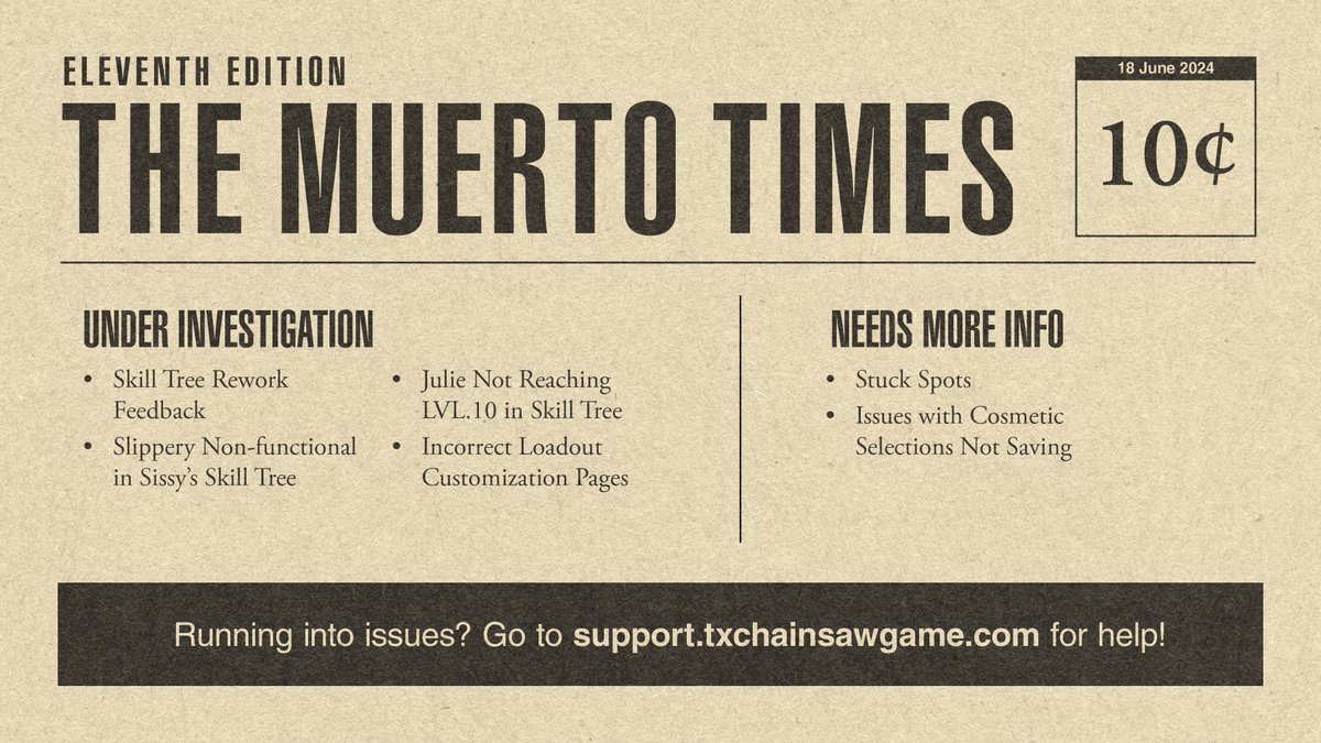 TXChainSawGame's tweet photo. Take a look into what our team is investigating and working on with the newest edition of The Muerto Times.
https://t.co/NXGfKGL65H https://t.co/p50NL7bEM1