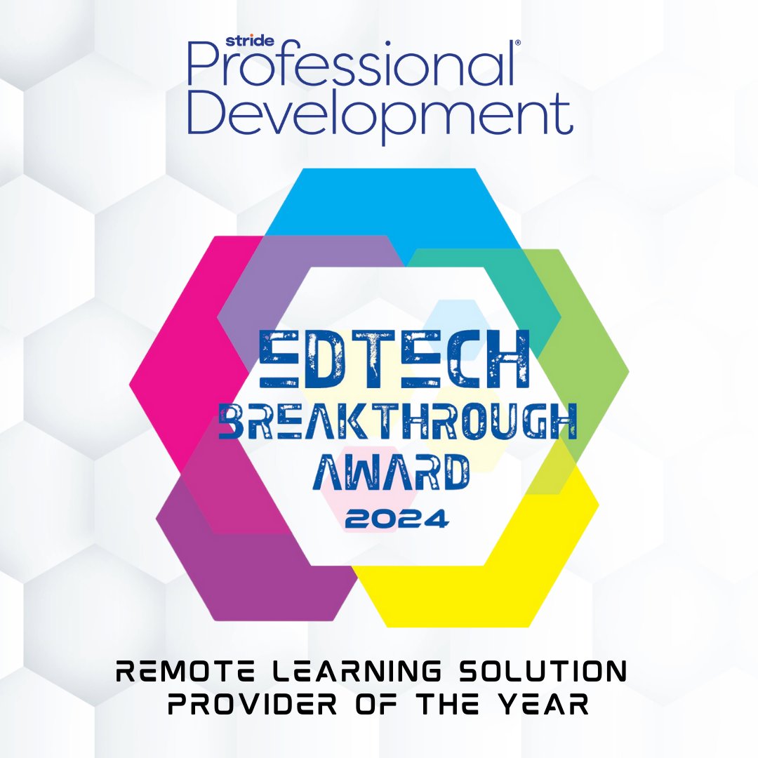StridePDCenter's tweet image. We’re thrilled to be named the 2024 EdTech Breakthrough Award Winner for Remote Learning Solution Provider of the Year! 🎉🏆
The @EdTech_Awards celebrate the industry&apos;s best and brightest #EdTechCompanies and we’re proud to be amongst them! #EdTechBreakthrough #StridePD