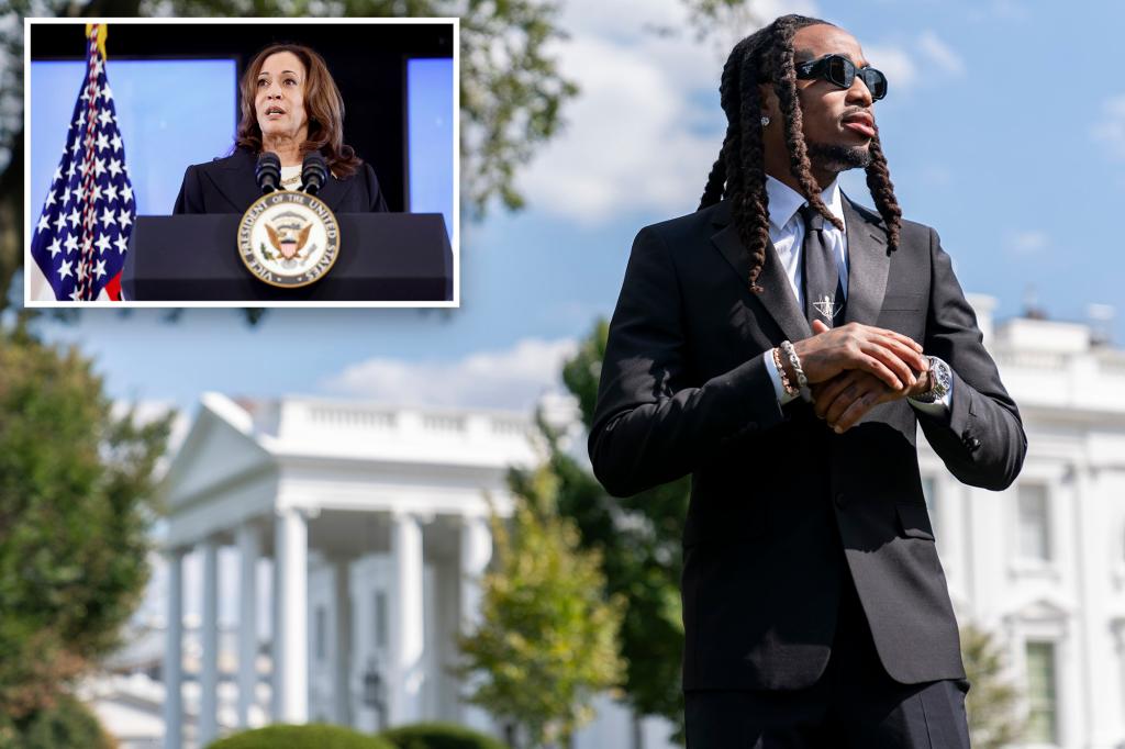 nypost's tweet image. Kamala Harris to headline gun control event with rapper Quavo, who glorified firearms in songs before nephew’s death trib.al/GjABLlZ
