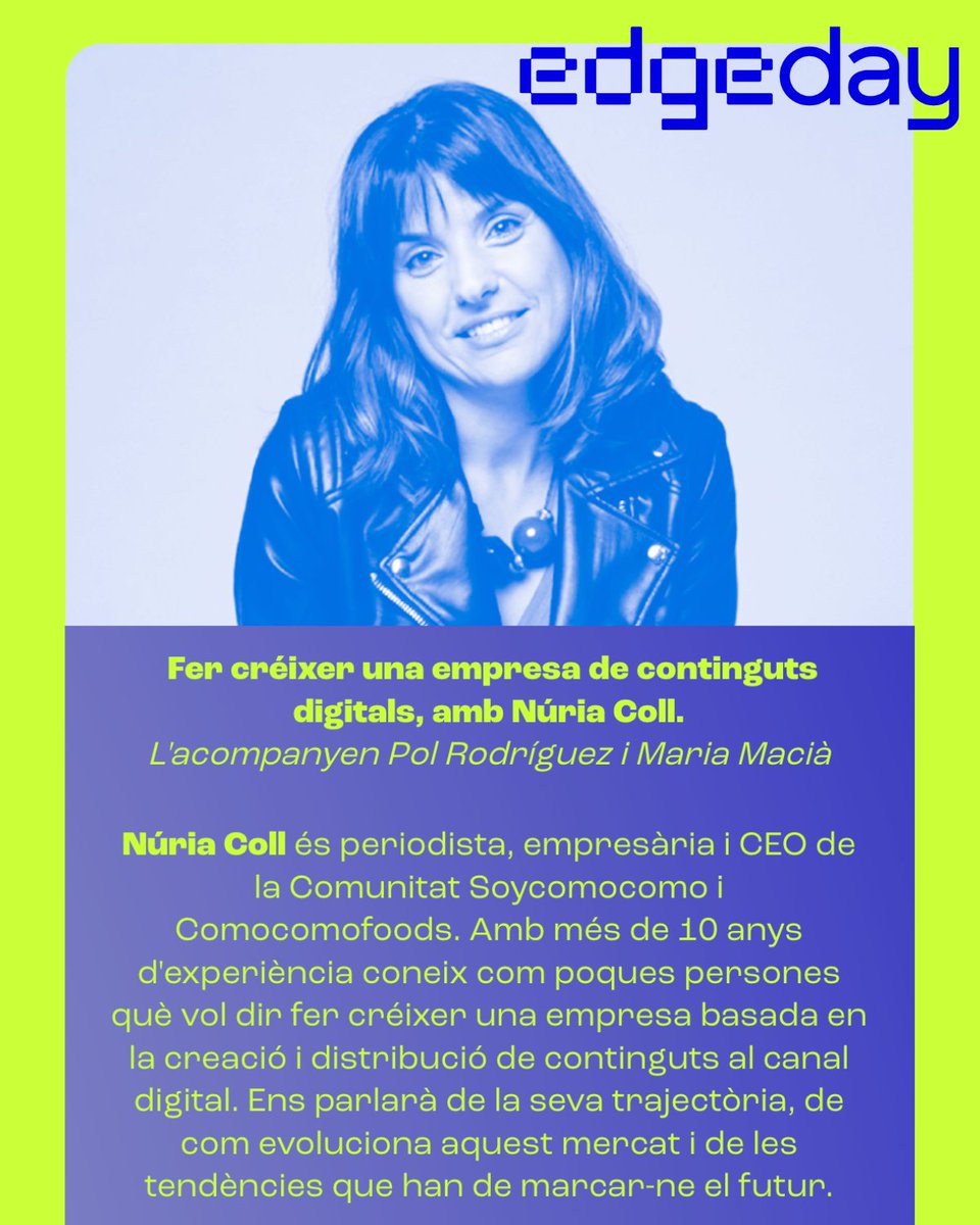 MariaMacia's tweet photo. 💡 T'interessa la creació de contingut i com transformar-lo en un negoci?

Aquest dijous en parlarem amb la @SoyNuriaColl i el @polrodriguezriu  a partir de l'experiència d'Etselquemenges. 

Ho farem en el marc de l'#EdgeDay.

▶️ Podeu inscriure-us aquí
https://t.co/slxL0xyEqd https://t.co/OF6YWvZ40a