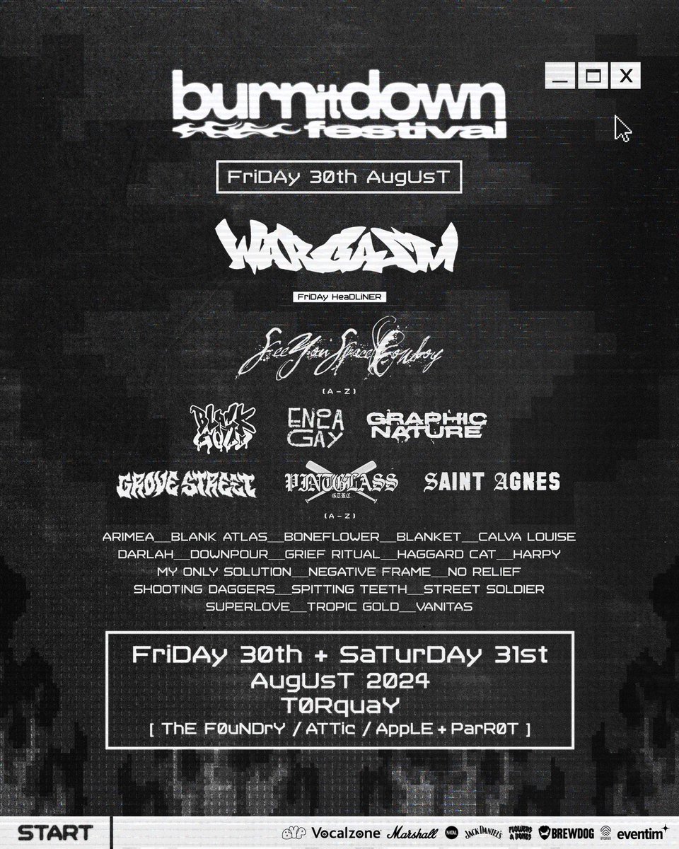The full line up for @burnitdownfestival has been announced! you can catch us on the Friday alongside headliners <a href="/thisiswargasmuk/">𝐖𝐀𝐑𝐆𝐀𝐒𝐌</a> and the rest of this absolutely stacked line up! 🔥

Who are we seeing there? 🎉💥

Tickets available at the link in bio! 🎟