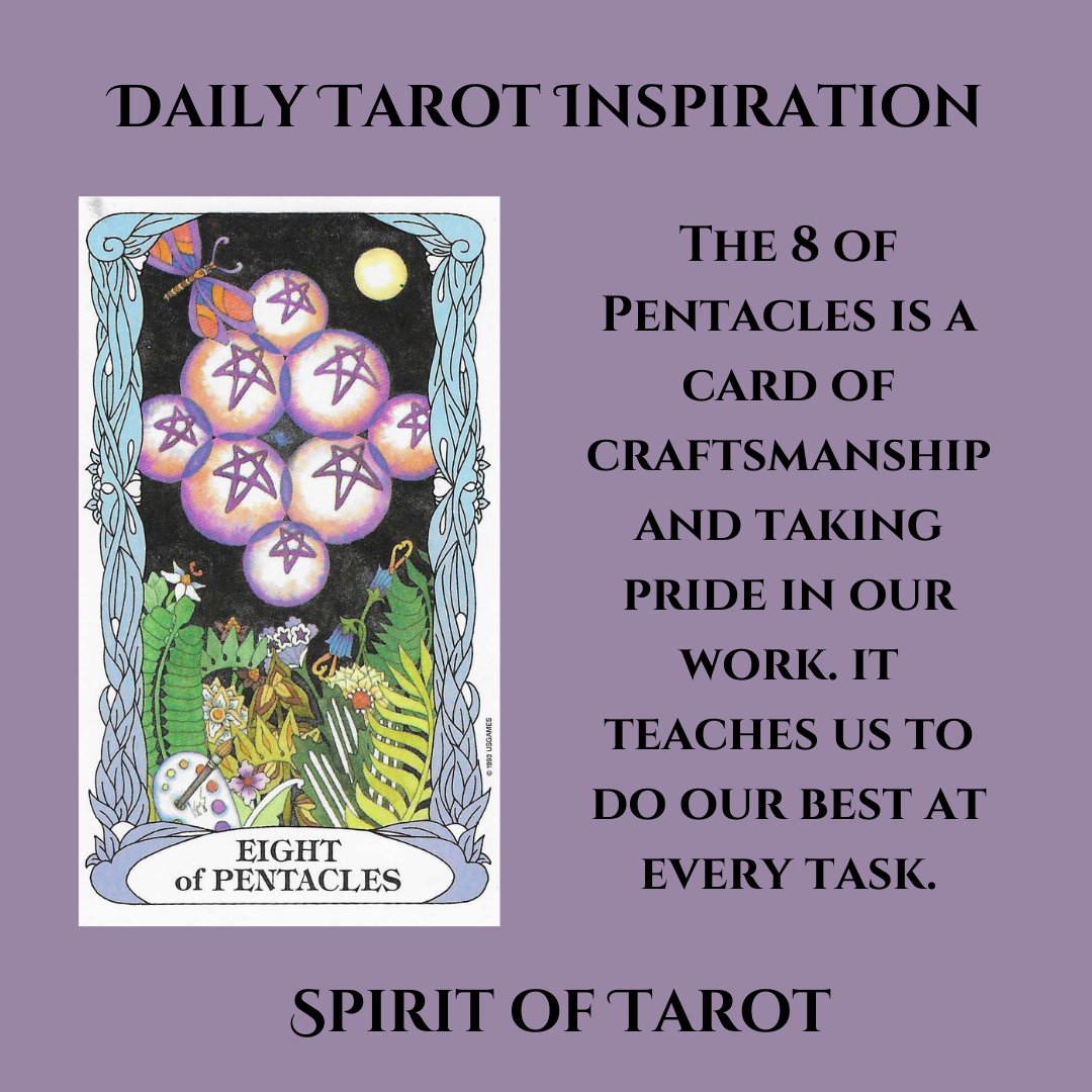 Spirit_of_Tarot's tweet image. 8 of Pentacles: A reminder of dedication and craftsmanship in all we do. Striving for excellence brings satisfaction. How do you show craftsmanship in your daily tasks? #dailytarot  #8ofpentacles  #tarotinspiration  thespiritoftarot.com