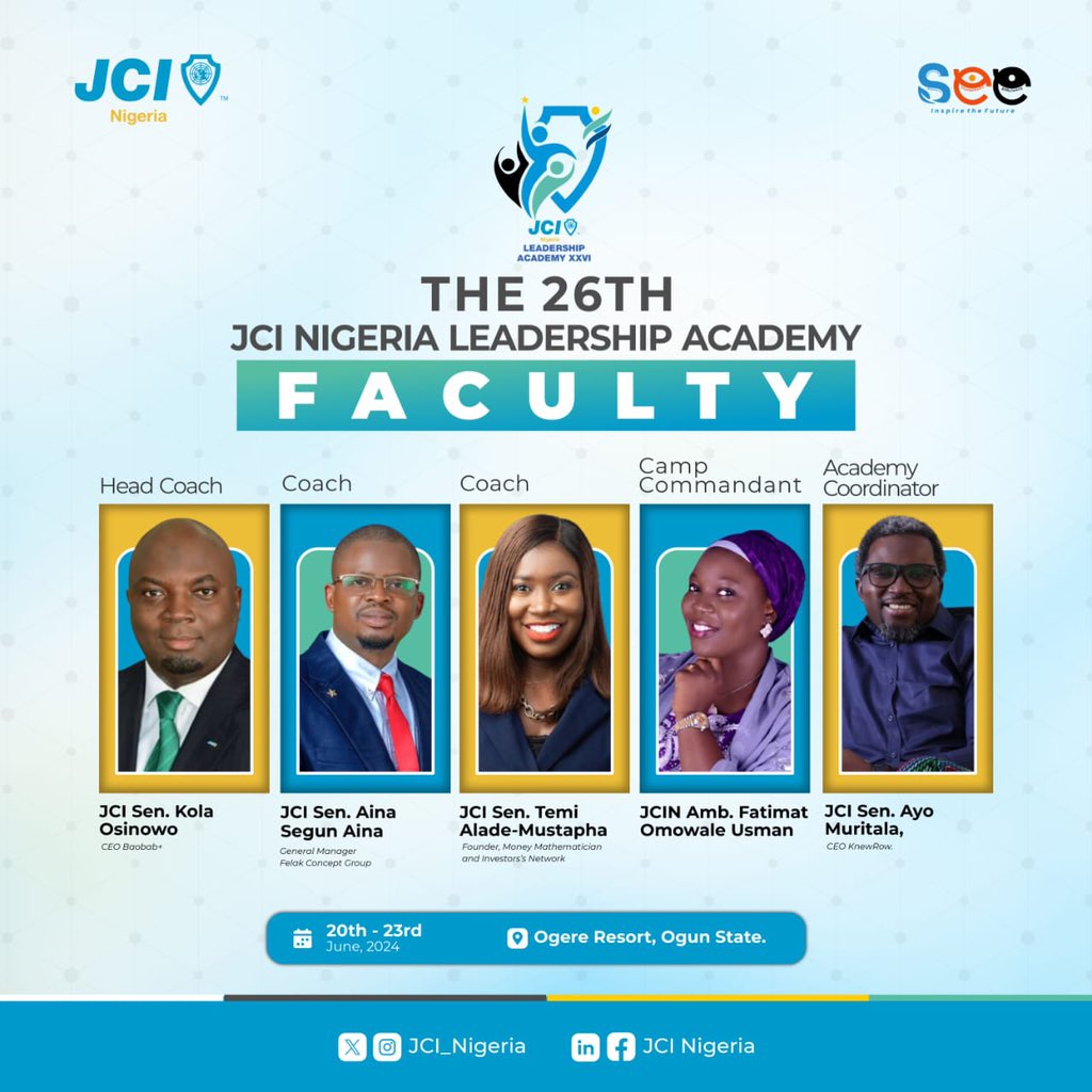 The 26th JCIN Leadership Academy is here and her participants are ready to gain practical knowledge on how to build a formidable reputation as a Leader from experienced and successful individuals.

#SEE
#InspireTheFuture
#JCINigeria
#LeadershipAcademy