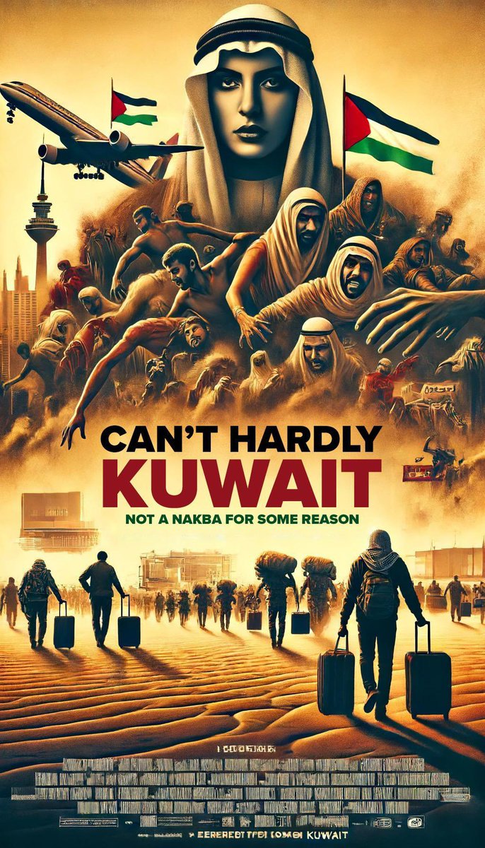 MaxNordau's tweet photo. I made a movie poster for “Can’t Hardly Kuwait.”

It’s the story of the time Kuwait kicked 400,000 Palestinian Arabs out of their country in 1991, which was not a Nakba for some reason. https://t.co/ukJk12ljwb