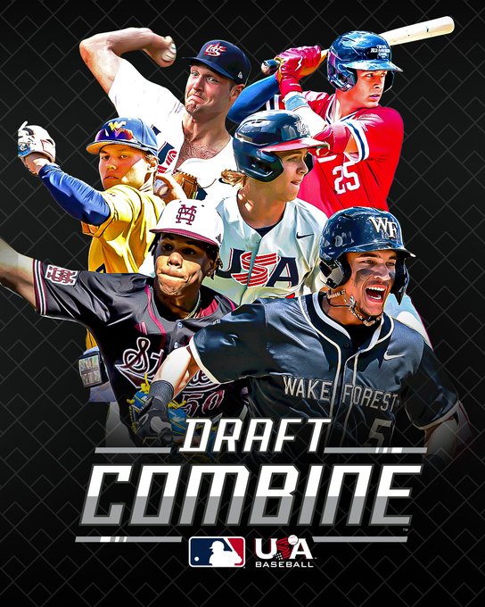 Photos of Trey Yesavage, Konnor Griffin, JJ Wetherholt, Bryce Rainer, Jurrangelo Cijntje and Seaver King
DRAFT COMBINE LOGO